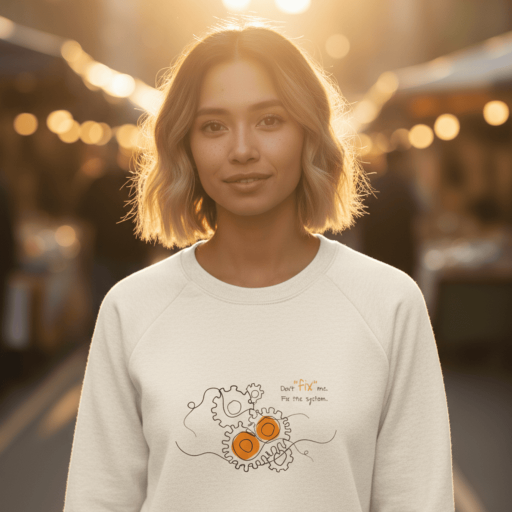 No Shit Shirts - Sweatshirt (Frontprint Large): Don’t “fix” me. Fix the system. - Society & Patriarchy - basic