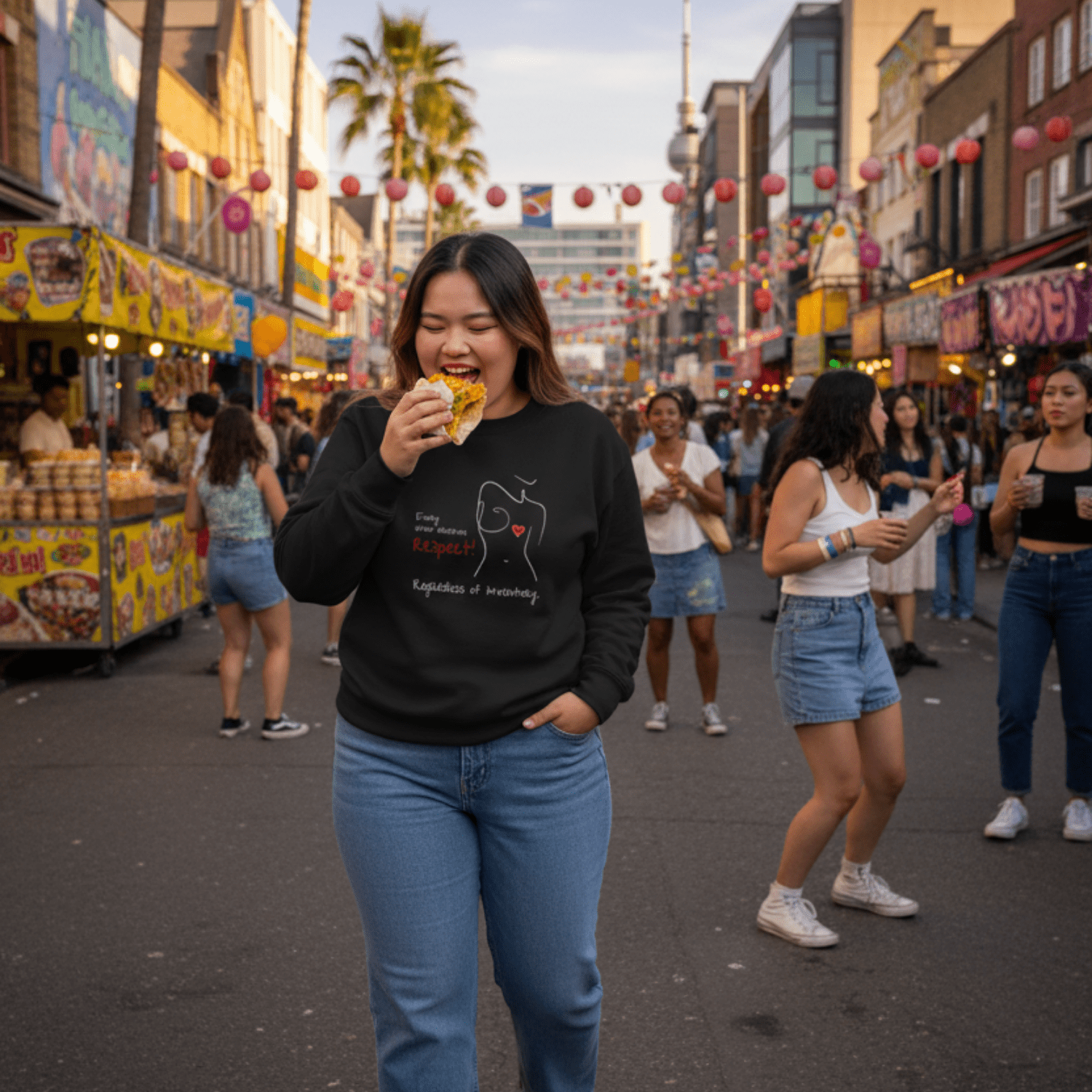No Shit Shirts - Sweatshirt (Frontprint Large): Every chest deserves respect. Regardless of inventory. - Body & Autonomy & Sexism - basic