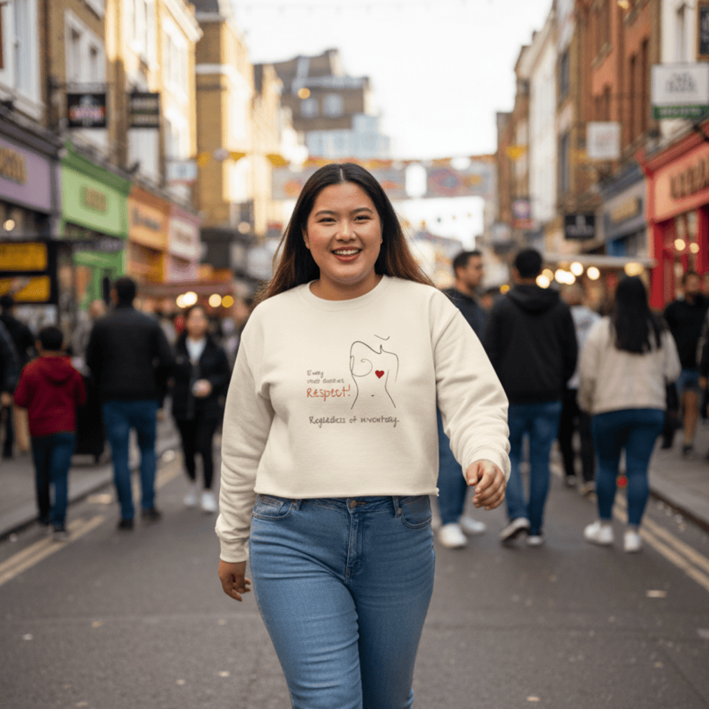 No Shit Shirts - Sweatshirt (Frontprint Large): Every chest deserves respect. Regardless of inventory. - Body & Autonomy & Sexism - basic