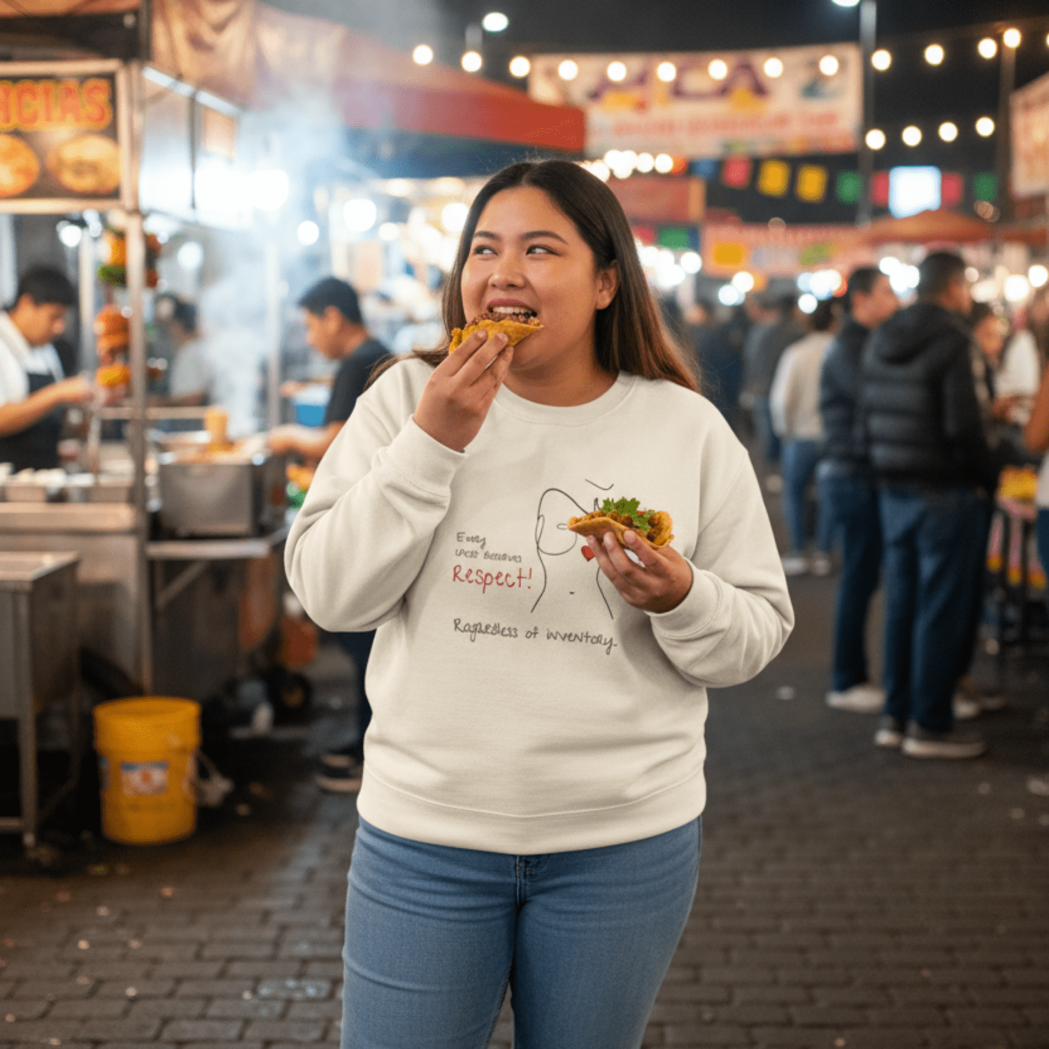No Shit Shirts - Sweatshirt (Frontprint Large): Every chest deserves respect. Regardless of inventory. - Body & Autonomy & Sexism - basic