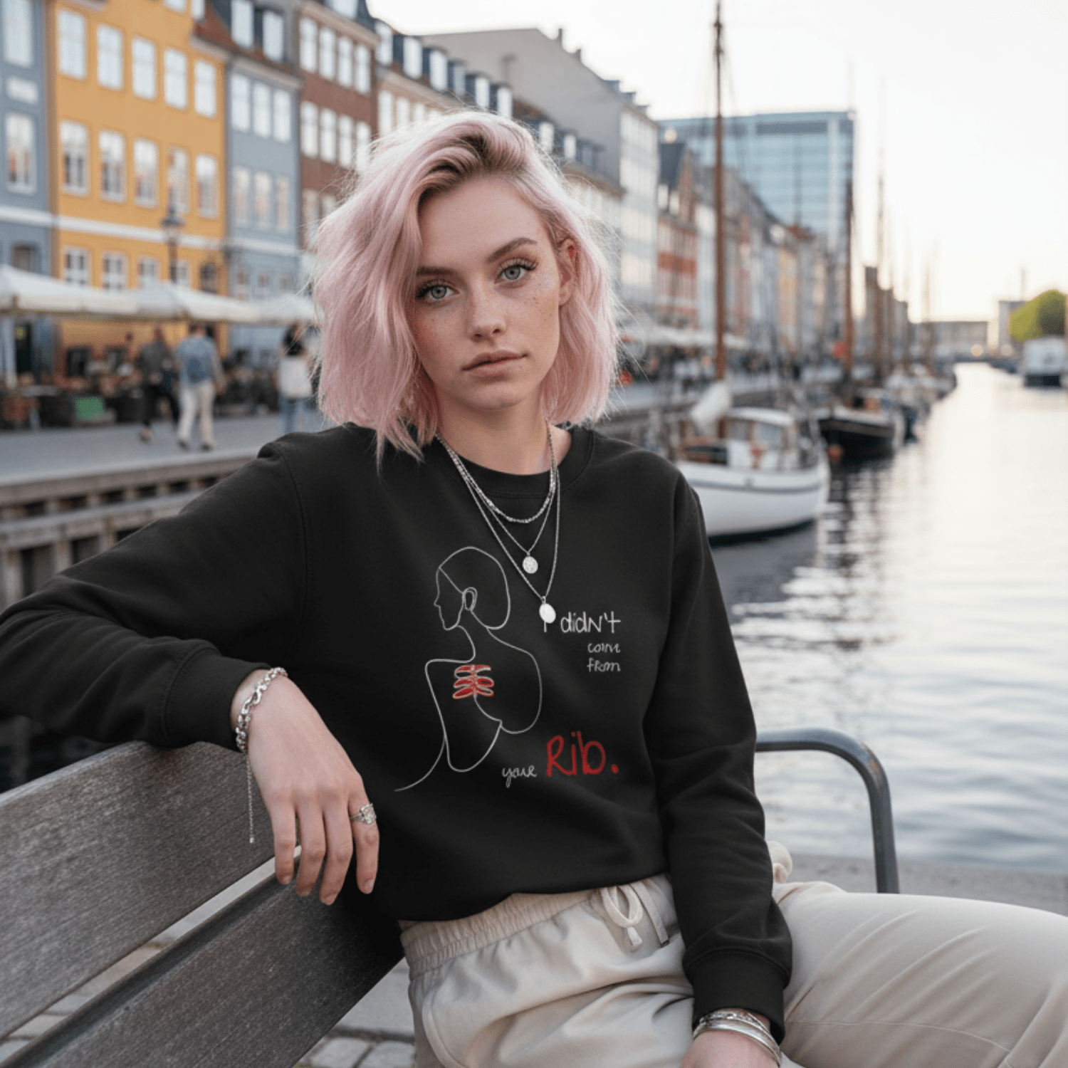 No Shit Shirts - Sweatshirt (Frontprint Large): I didn’t come from your rib. - Body & Autonomy & Sexism - basic