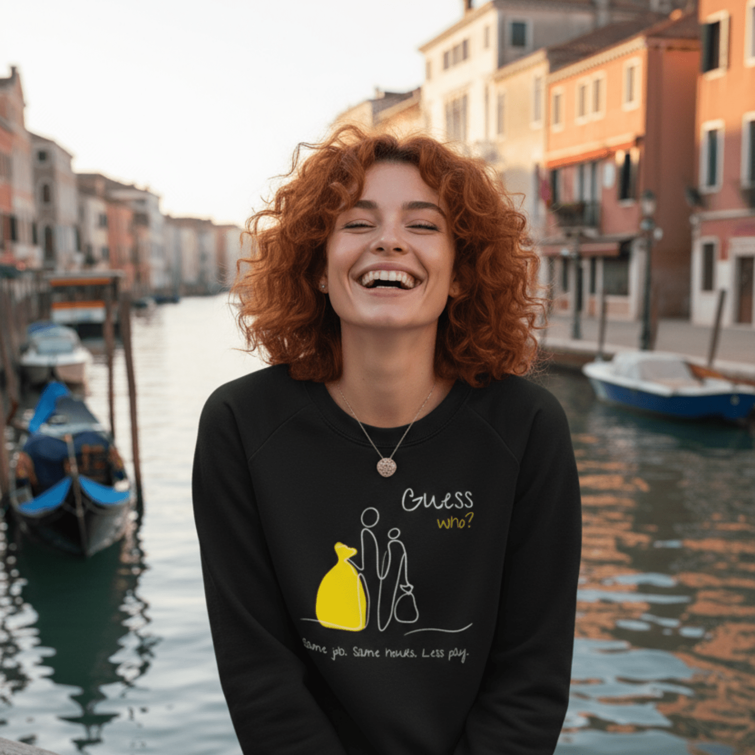 No Shit Shirts - Sweatshirt (Frontprint Large): Same job. Same hours. Less pay. Guess who? - Equal Pay - basic