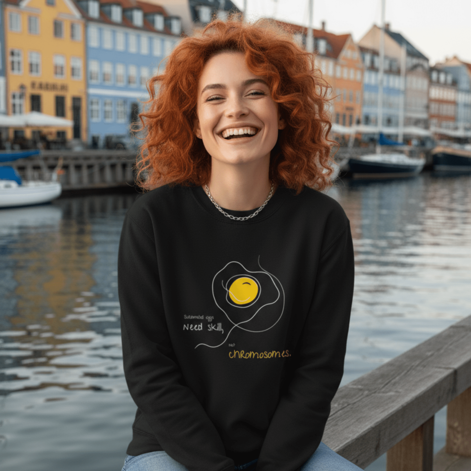 No Shit Shirts - Sweatshirt (Frontprint Large): Scrambled eggs need skill, not chromosomes. - Gender Roles - basic