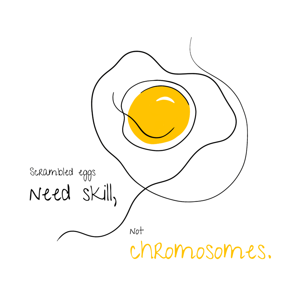 No Shit Shirts - Sweatshirt (Frontprint Large): Scrambled eggs need skill, not chromosomes. - Gender Roles - basic