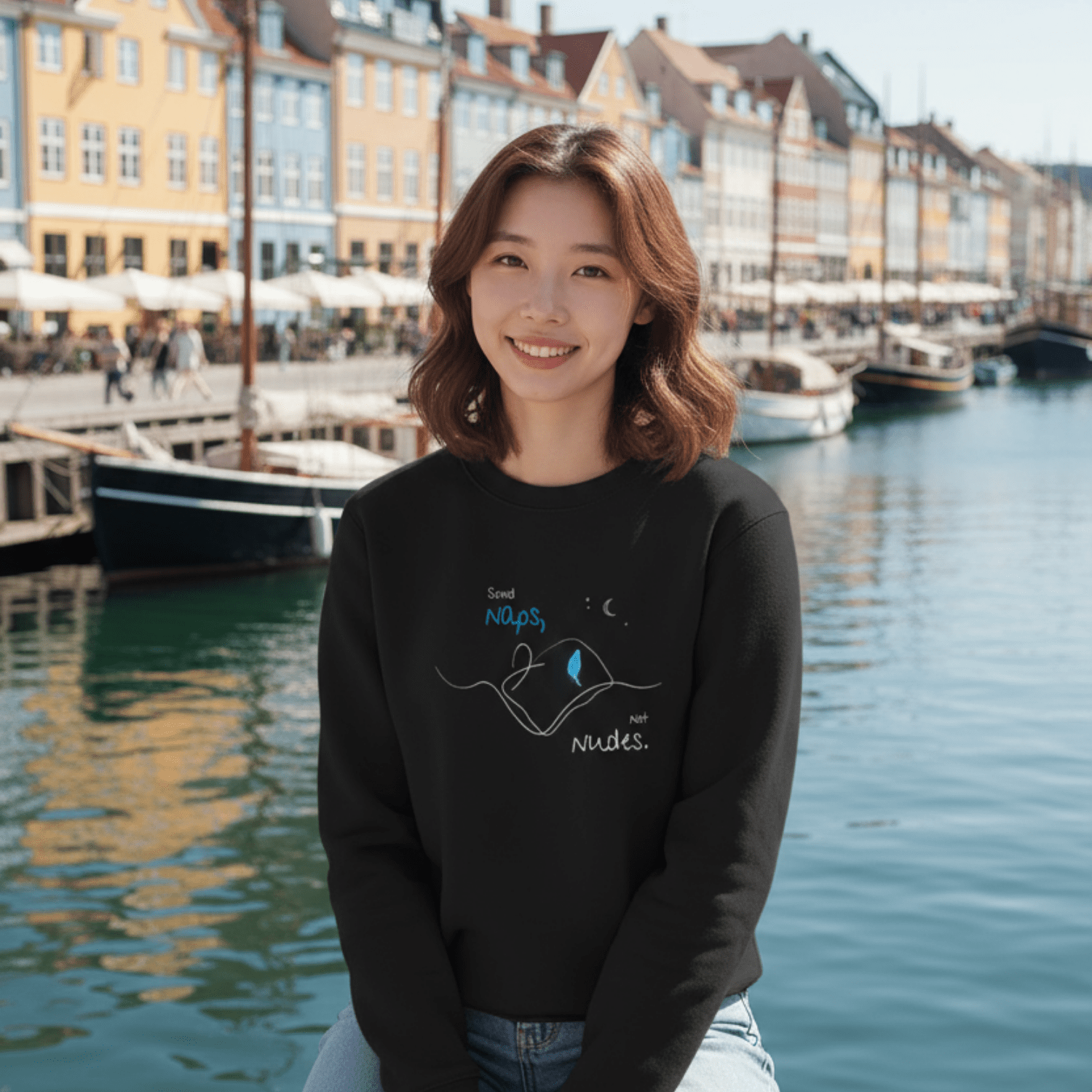 No Shit Shirts - Sweatshirt (Frontprint Large): Send Naps, Not Nudes - Body & Autonomy & Sexism - basic