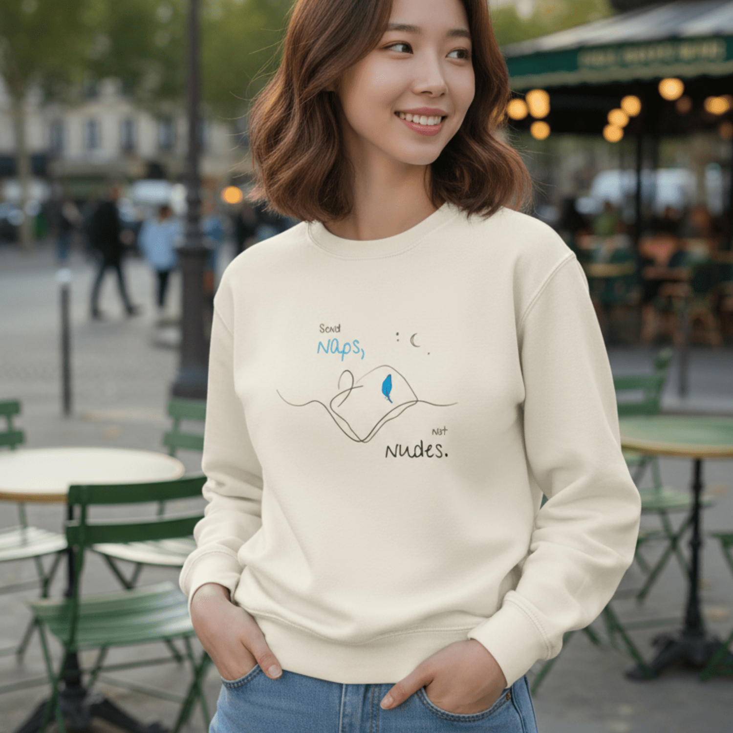 No Shit Shirts - Sweatshirt (Frontprint Large): Send Naps, Not Nudes - Body & Autonomy & Sexism - basic