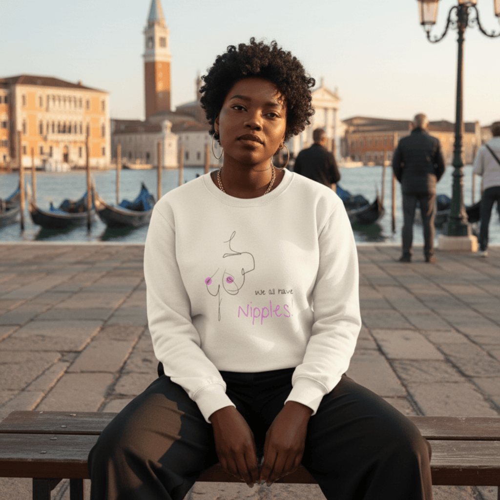 No Shit Shirts - Sweatshirt (Frontprint Large): We all have nipples! - Body & Autonomy & Sexism - basic