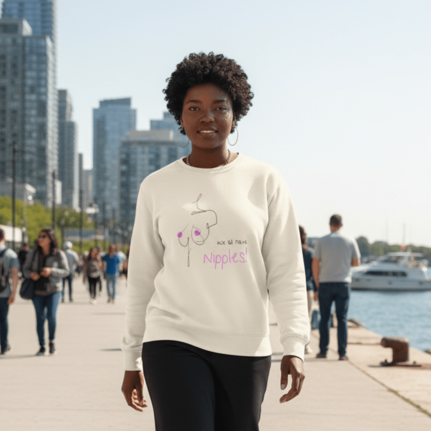 No Shit Shirts - Sweatshirt (Frontprint Large): We all have nipples! - Body & Autonomy & Sexism - basic