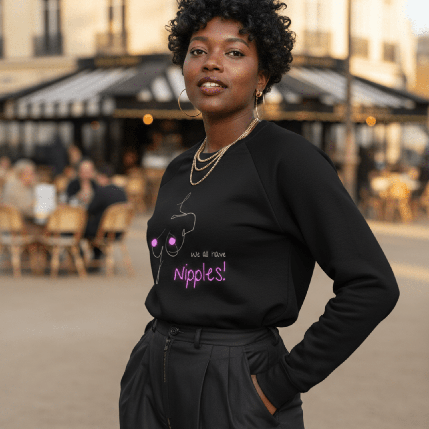 No Shit Shirts - Sweatshirt (Frontprint Large): We all have nipples! - Body & Autonomy & Sexism - basic