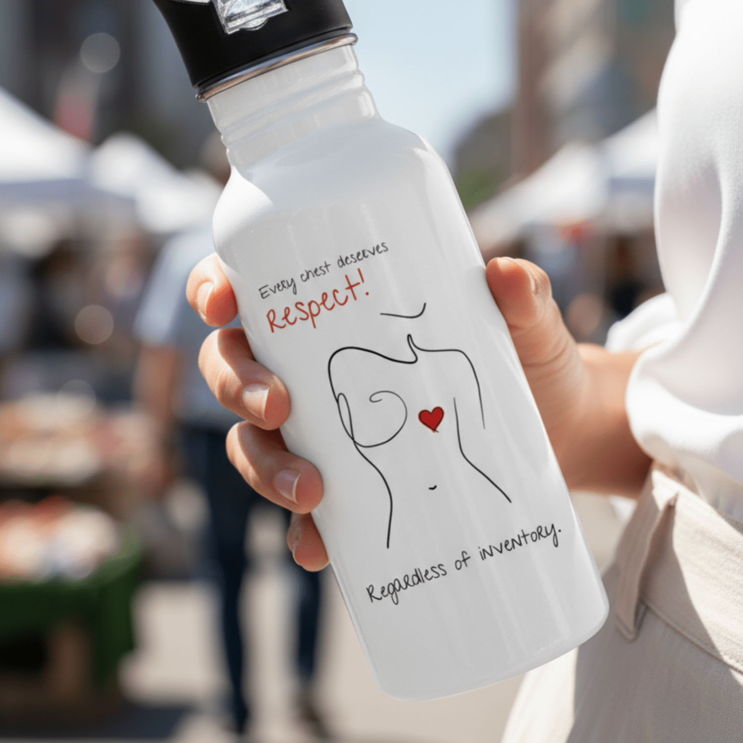 No Shit Shirts - Trinkflasche: Every chest deserves respect. Regardless of inventory. - Body & Autonomy & Sexism - basic