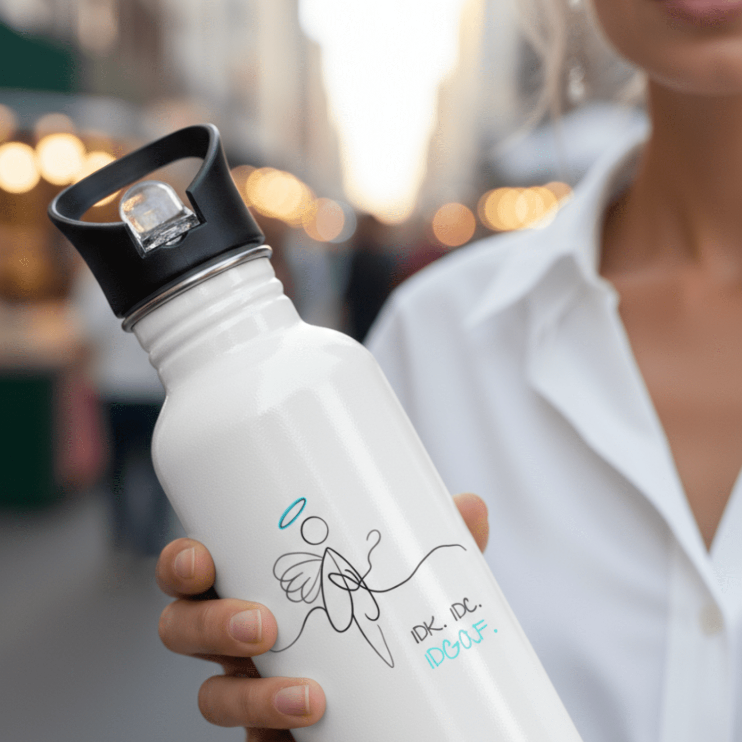 No Shit Shirts - Trinkflasche: IDK. IDC. IDGAF. - Society & Patriarchy - basic