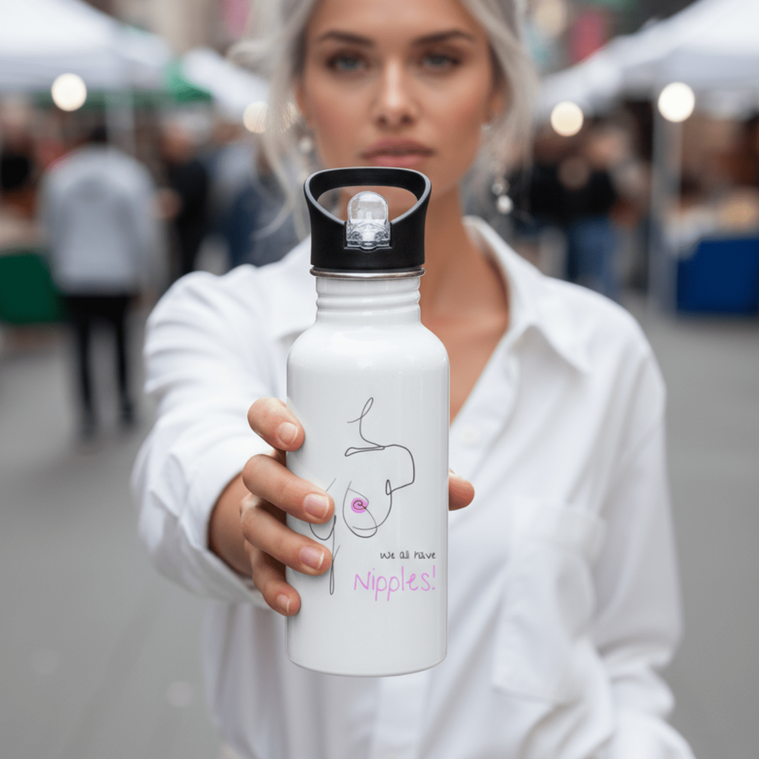 No Shit Shirts - Trinkflasche: We all have nipples! - Body & Autonomy & Sexism - basic